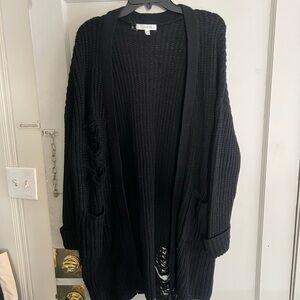 Long distressed black cardigan with tags